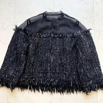 sacai 트위드 시어 도킹 자켓 프린지