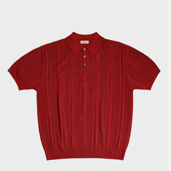 Sortie 솔티 메쉬 믹스드 크로켓 폴로 셔츠 폴로 반팔 니트 레드 Mesh Mixed Crochet Polo Knit (Red)