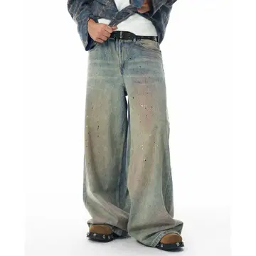 MENES - JHYQ Dirty Mid Blue Baggy Jeans
