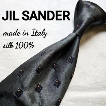 JIL SANDER 다크 그레이 스퀘어 도트 넥타이 실크