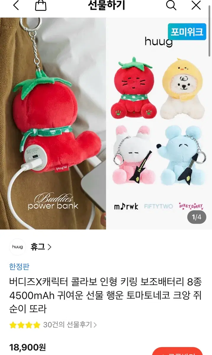 휴그 인형 키링 보조배터리