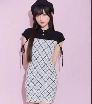 미셸 마카롱 폴로 옷깃 미니 원피스 아가일 무늬
