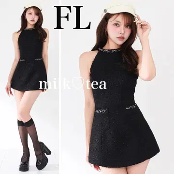 택 포함 새상품 다리치 아메스리 비쥬 트위드 미니 원피스 블랙 FL