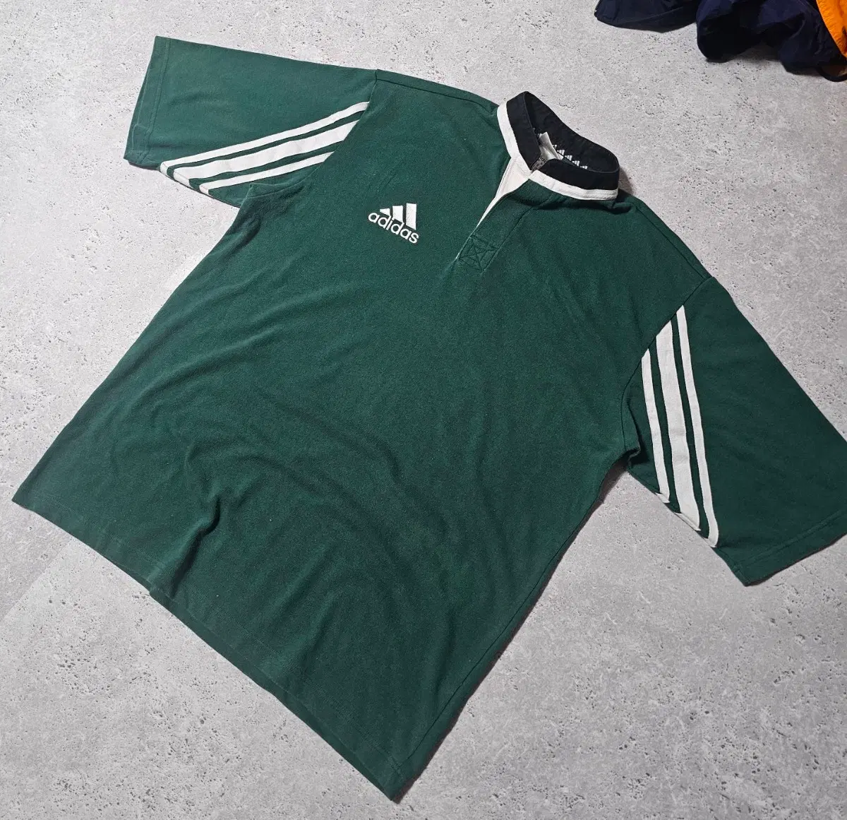 2XL 아디다스 90s 올드스쿨 딥그린 배색 카라티 오버핏 코르티스맛