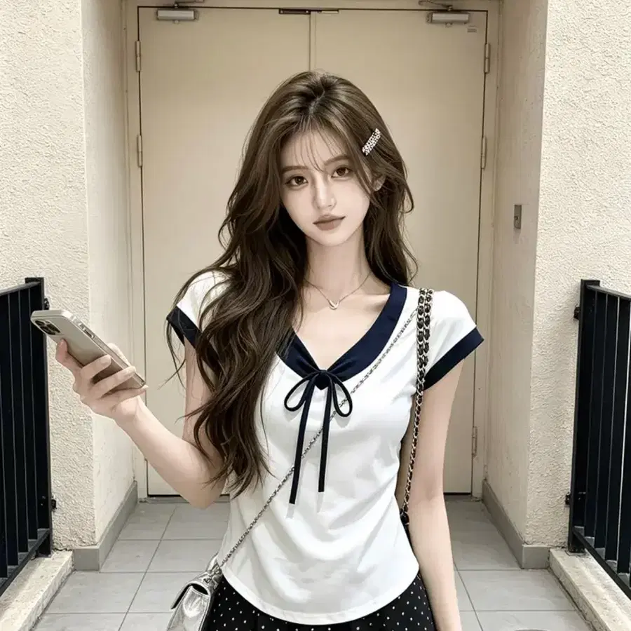 에이블리 리본 반팔 블라우스