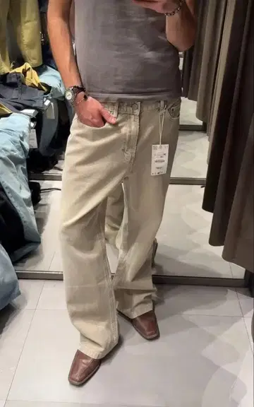 Zara 플레어 핏 텍스처 코튼 팬츠 부츠컷 플레어