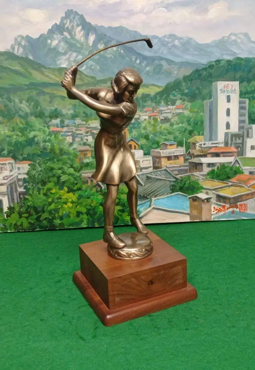 *미국 정품 명품 빈티지 여성 골프 브론즈 조각상((34.5cm)