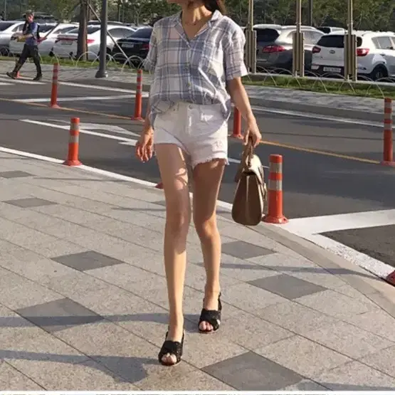 새상품)리본타이 블루베어 화이트 데님 숏팬츠 S