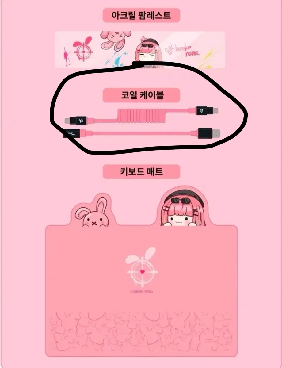 스텔라이브 하나코 나나 스웨그키 콜라보 하드케이스, C to C 코일 케이블