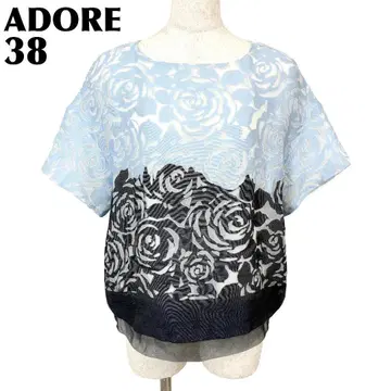 [새상품급] ADORE 반팔 상의 꽃무늬 시어 W 컬러 38 스카이블루 x 네이비 꽃무늬