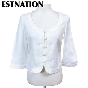 [새상품급] ESTNATION 긴팔 숏 기장 린넨 자켓 38 무지 화이트
