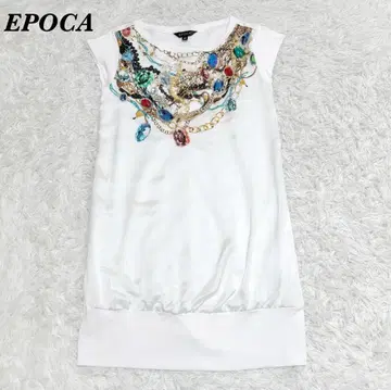 EPOCA 40 리얼 비쥬 부착 슬리브리스 미니 원피스 화이트