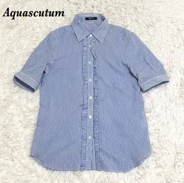 [새상품급] Aquascutum 반팔 7프릴 블라우스 8 블루