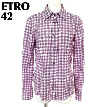 [새상품급] ETRO 긴팔 블라우스 셔츠 42 보라색 x 화이트 체크 스트레치