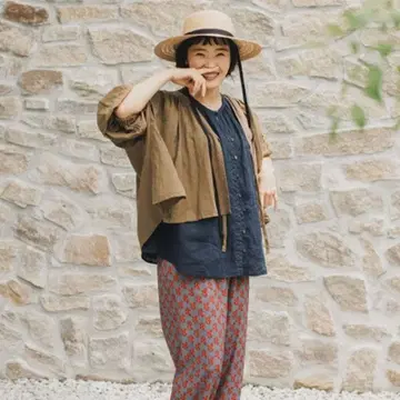 네스트로브 시미즈 미사토 씨 별주 시어 코튼 린넨 하오리 블라우스 브라운