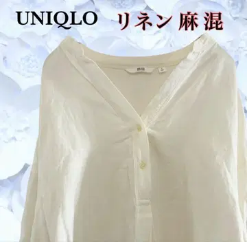 [ 유니클로 UNIQLO ] 셔츠 [ F ] 화이트 흰색 린넨 마 레이온 V넥