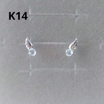 츠츠미 페더 깃털 아쿠아 마린 귀걸이 K14 화이트 골드