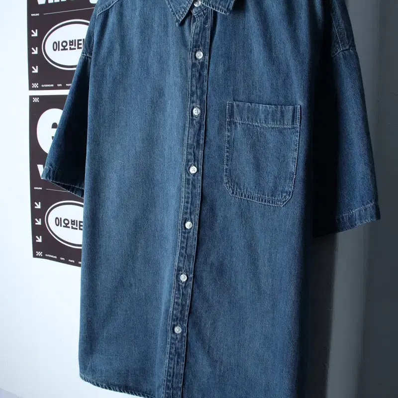 (XL-2XL) 스파오 반팔 카라 티셔츠 셔츠 남방 데님-H35319