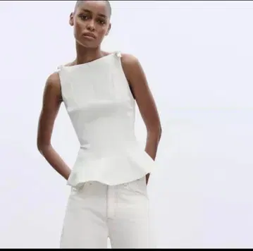 ZARA 리본 페플럼 상의 화이트 M