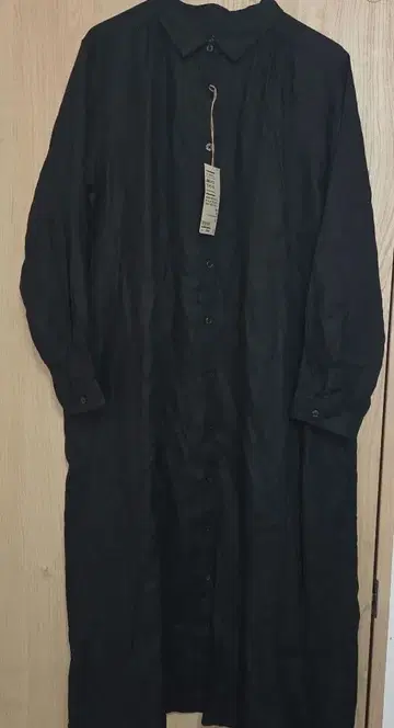 무인양품 린넨 워싱 긴팔 셔츠 원피스 블랙 L 미사용 새상품