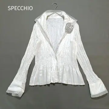 SPECCHIO 세로 핸드 플리츠 셔츠 자켓 코사지 부착 포멀