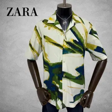 ZARA 반팔 올 패턴 셔츠 반팔 셔츠 오픈 카라 셔츠 상의