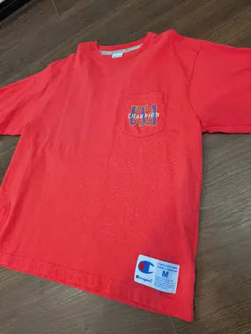 Champion USA 로고 포켓 T셔츠 핑크 M