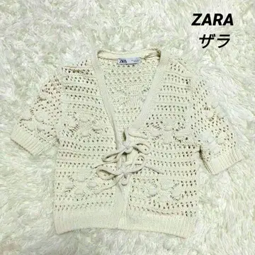 ZARA 자라 뜨개질 니트 가디건 꽃무늬 아이보리 S 사이즈