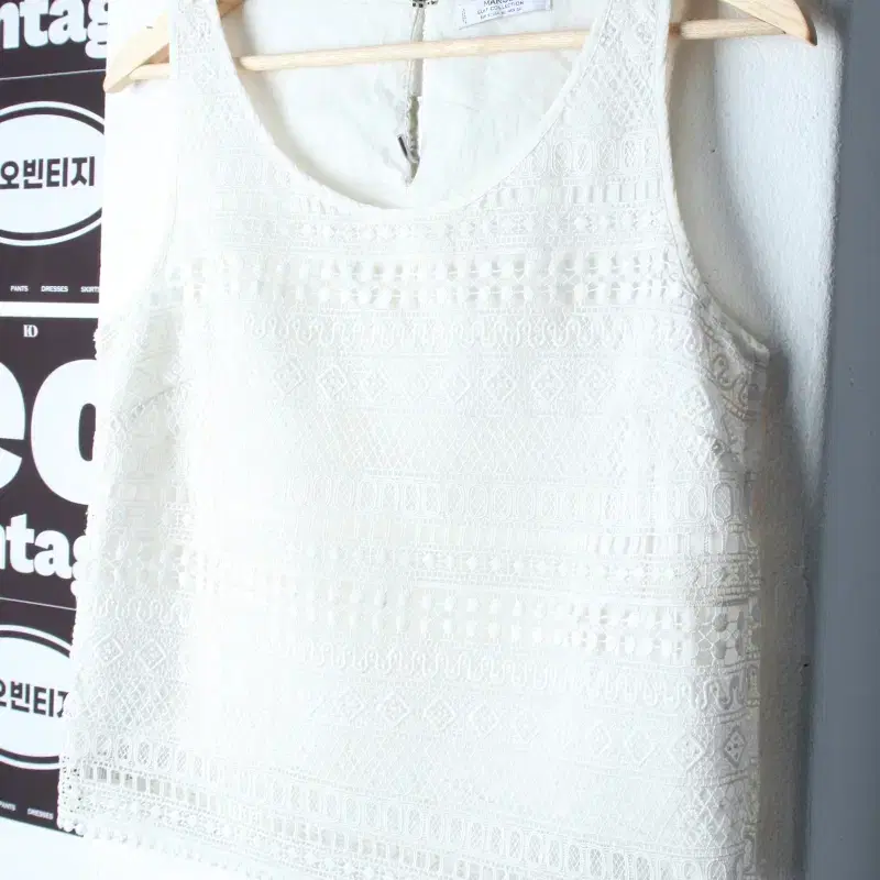 W(S) 망고 반팔 티셔츠 민소매 패턴 화이트-H35501
