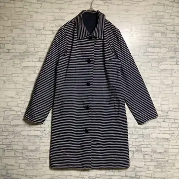 Leilian 리버서블 롱 코트 보더 네이비 캐주얼 새상품급