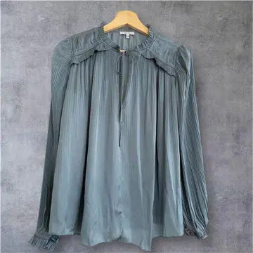 REISS 플리츠 블라우스 긴팔 블루 그레이