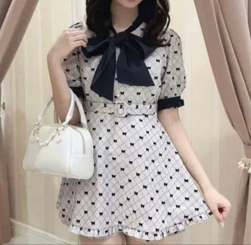 Evelyn 에블린 리본 무늬 원피스 이너 팬츠 포함 양산형 지뢰계 핑크 블랙