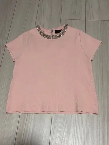 ZARA 비쥬 장식 반팔 니트 핑크
