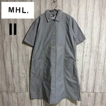 MHL. 반팔 원피스 초슬림 스트라이프 패턴 화이트 x 네이비 코튼 사이즈 2