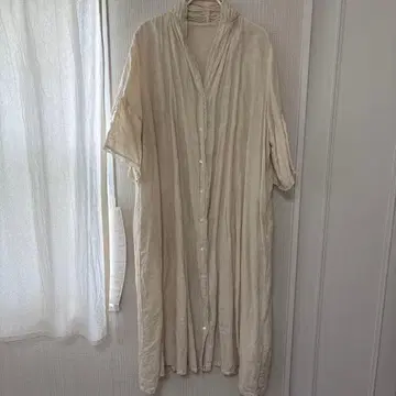 nest robe 베이지 롱 셔츠 원피스 레이스 장식