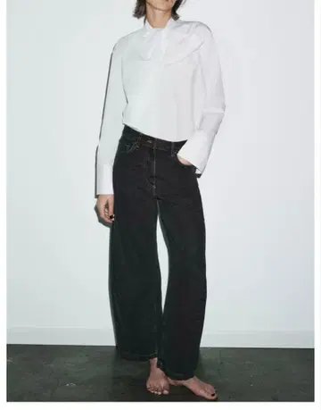 새상품급 ZARA ZW 컬렉션 앵클 벌룬 데님 팬츠 블랙 38