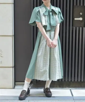 axes femme 체크 패치워크 원피스(그린) 샤샤 스커트