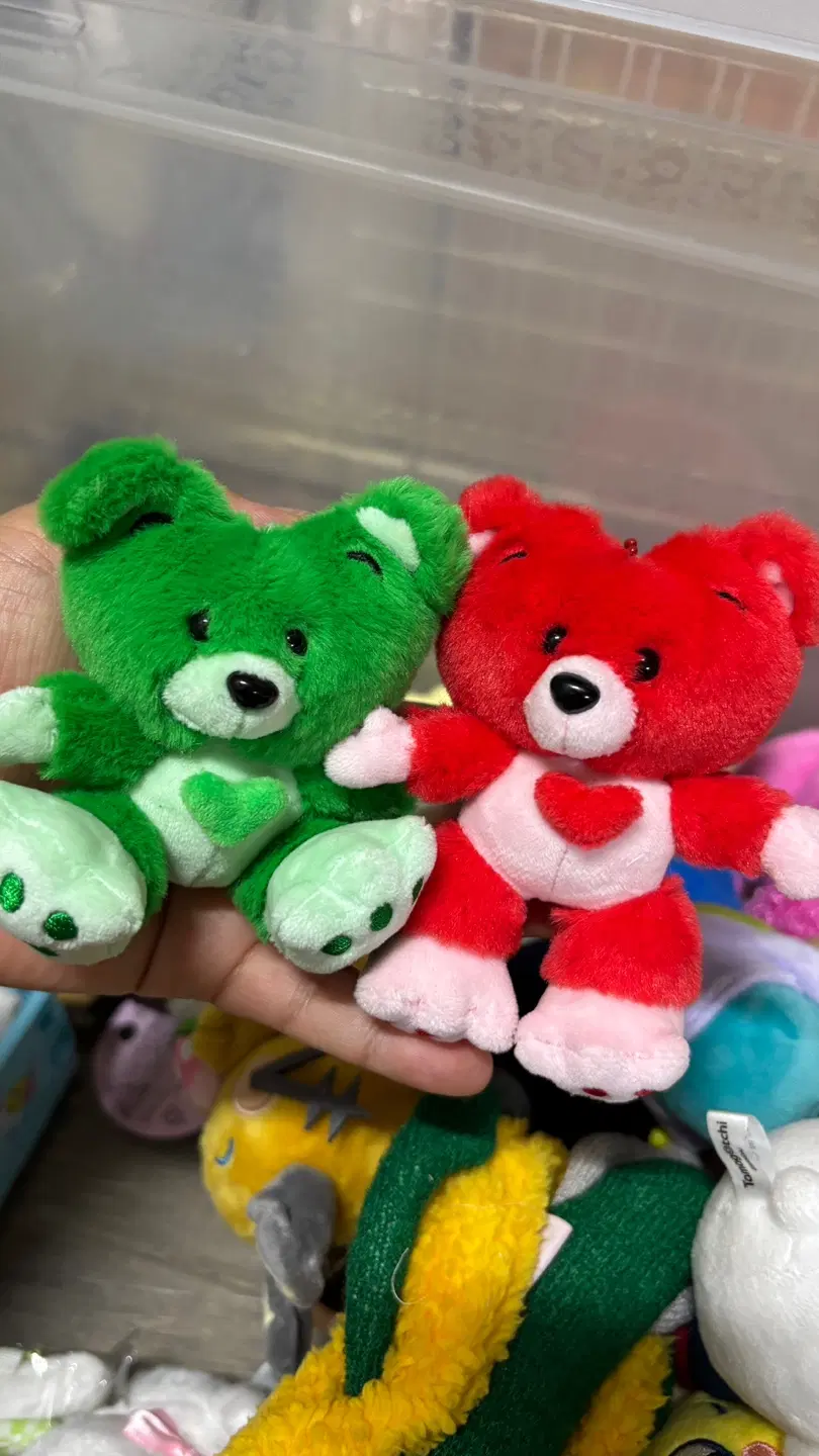 컬러 하트 곰 가챠 인형 키링 일괄