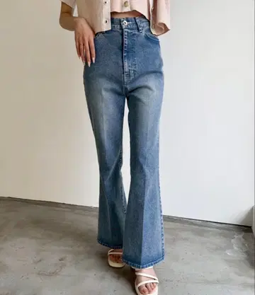 NICECLAUP 슬림 레그 스트레치 데님 팬츠 블루 M 사이즈
