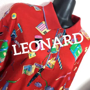 ff21 LEONARD 레오나르 긴팔 피케 셔츠 빨간색 올 패턴 LL 상당