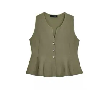 ZARA 니트 페플럼 상의 카키 M 사이즈 미사용 새상품