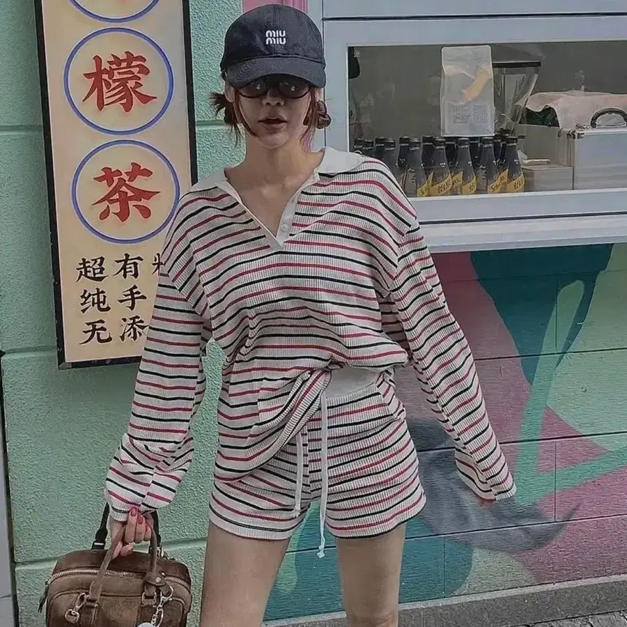 스트라이프 단가라 반바지세트