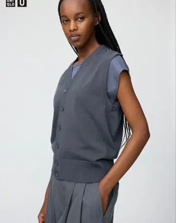 UNIQLO U 워셔블 버튼 다운 니트 베스트 M 사이즈
