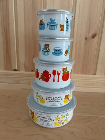리락쿠마 법랑 덮개 포함 용기 5개 세트