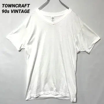 T-1332 90s TOWNCRAFT 무지T셔츠 V넥 싱글 L 화이트