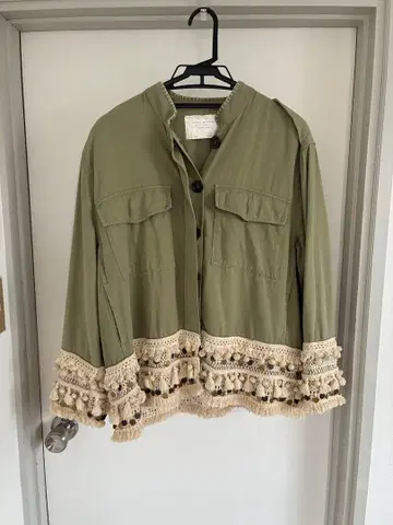 ZARA WOMAN 프린지 자켓 카키 보헤미안 자켓 L