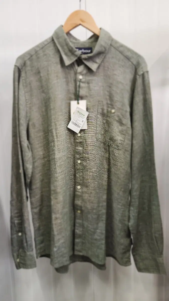 새상품 국내정발 바버 Barbour 워크워스 천연린넨 셔츠 LL 연카키 넉넉 105