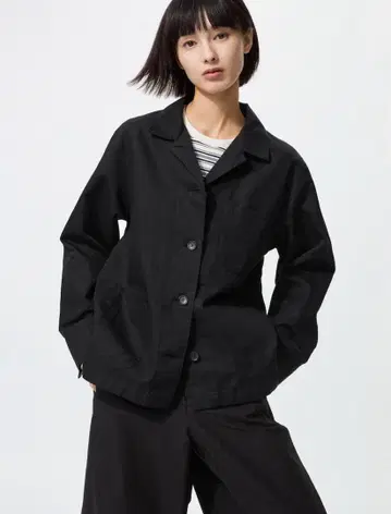 UNIQLO 린넨 블렌드 커버올 블랙 S