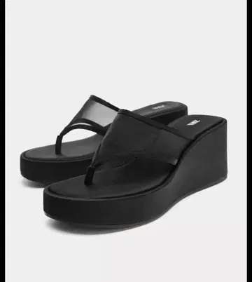 [미사용 새상품] ZARA 메쉬 웨지솔 샌들 블랙 25.5
