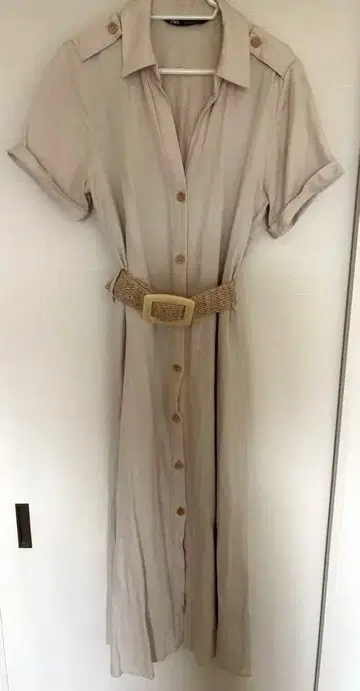 ZARA 린넨 셔츠 원피스 벨트 포함 롱 원피스 S M 베이지